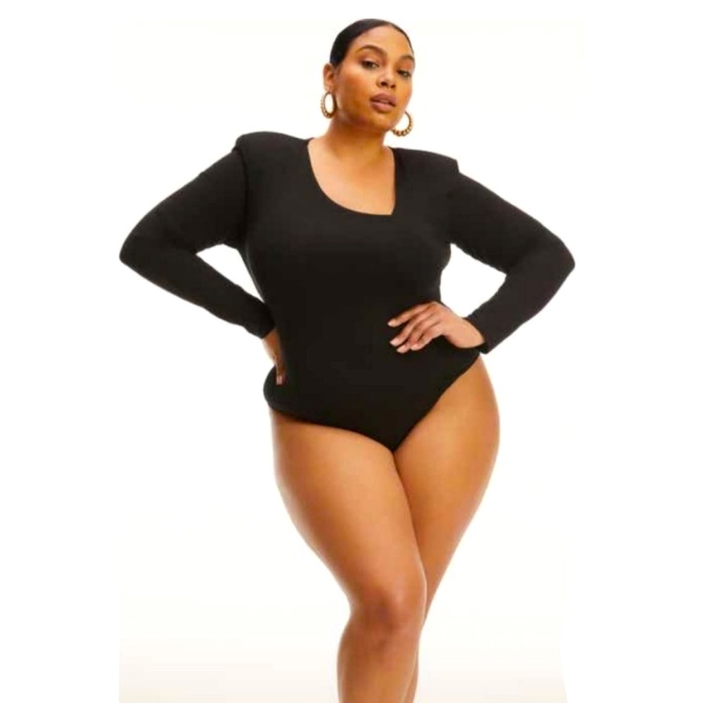 GOOD AMERICAN Asymmetric Long Sleeve Bodysuit Black